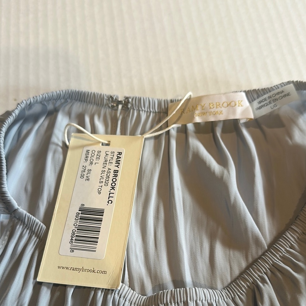 NWT Ramy Brook Lauren baby blue grey Top open hole back stretchy bottom & neck - Picture 6 of 11
